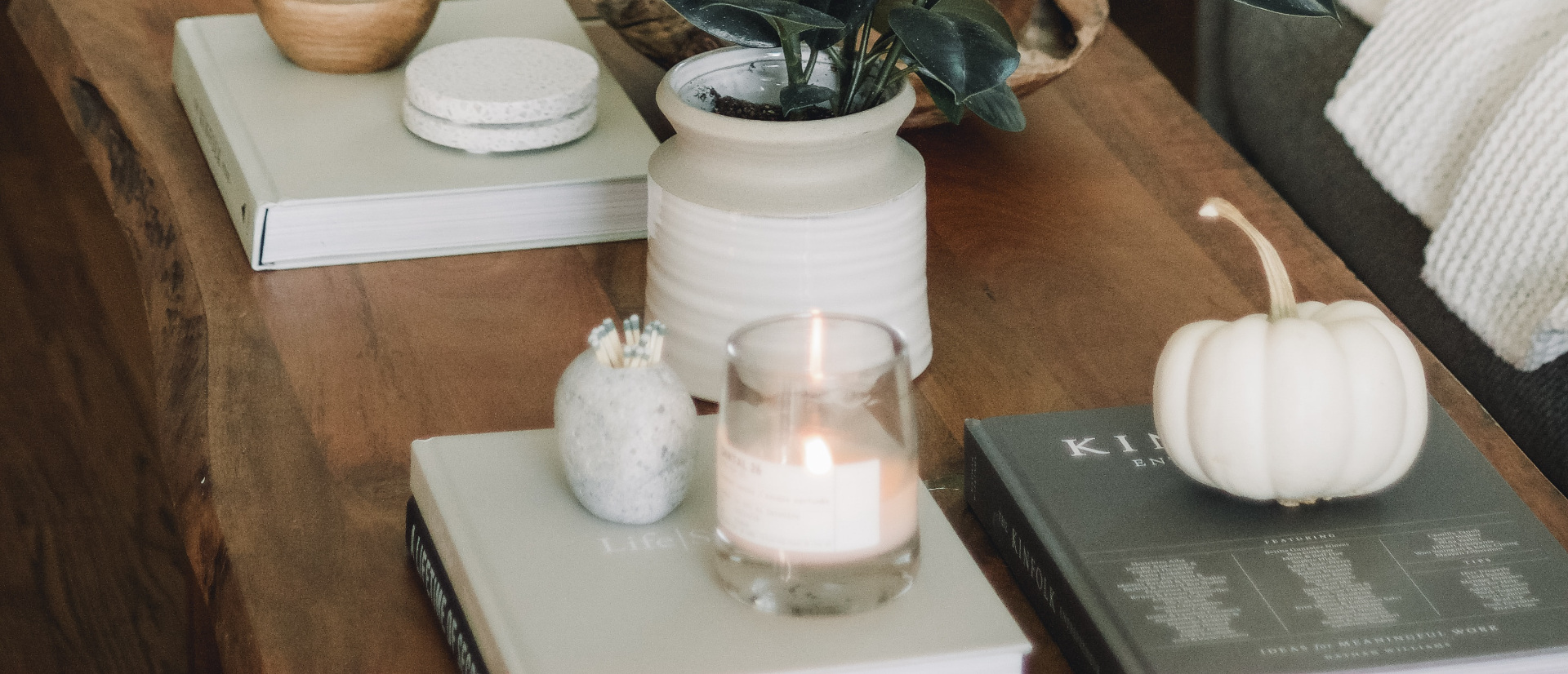 Coffee Table Decor including candles from The Annex